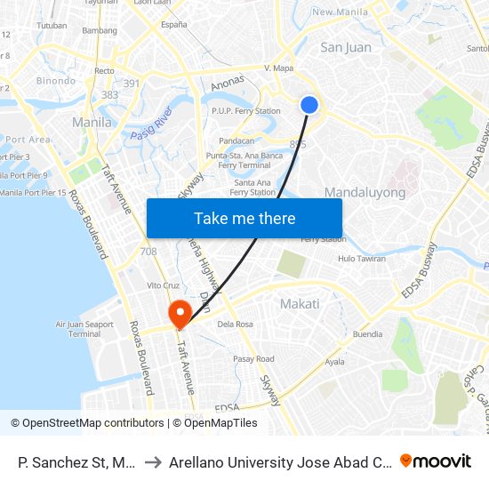 P. Sanchez St, Manila to Arellano University Jose Abad Campus map