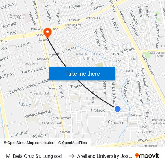 M. Dela Cruz St, Lungsod Ng Pasay, Manila to Arellano University Jose Abad Campus map