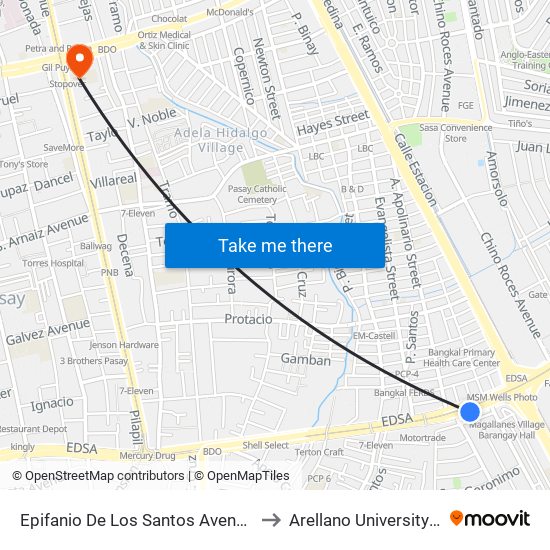 Epifanio De Los Santos Avenue, Lungsod Ng Makati, Manila to Arellano University Jose Abad Campus map