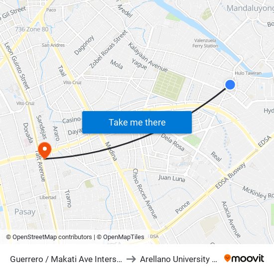 Guerrero / Makati Ave Intersection, Makati City, Manila to Arellano University Jose Abad Campus map