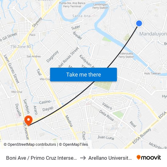 Boni Ave / Primo Cruz Intersection, Mandaluyong City, Manila to Arellano University Jose Abad Campus map