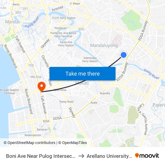 Boni Ave Near Pulog Intersection, Mandaluyong City, Manila to Arellano University Jose Abad Campus map