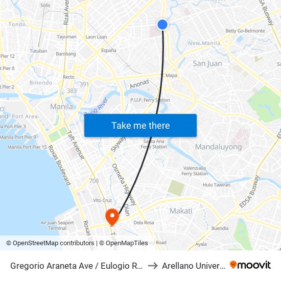 Gregorio Araneta Ave / Eulogio Rodriguez Sr Ave Intersection, Quezon City, Manila to Arellano University Jose Abad Campus map