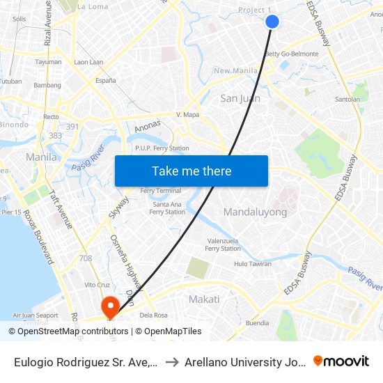 Eulogio Rodriguez Sr. Ave, Quezon City, Manila to Arellano University Jose Abad Campus map