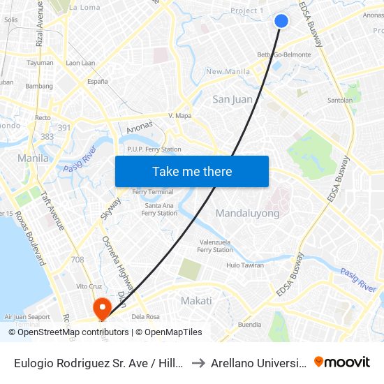 Eulogio Rodriguez Sr. Ave / Hillcrest Intersection, Quezon City, Manila to Arellano University Jose Abad Campus map