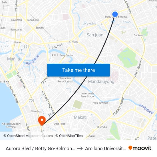 Aurora Blvd / Betty Go-Belmonte Intersection,  Quezon City, Manila to Arellano University Jose Abad Campus map
