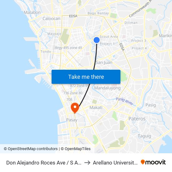 Don Alejandro Roces Ave / S Aa Intersection, Quezon City, Manila to Arellano University Jose Abad Campus map