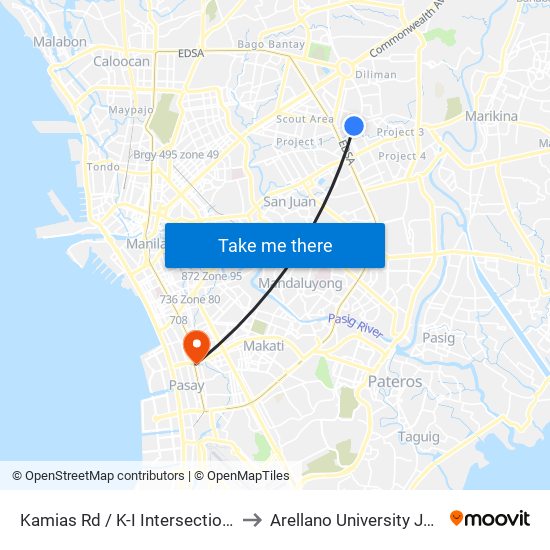 Kamias Rd / K-I Intersection, Quezon City, Manila to Arellano University Jose Abad Campus map