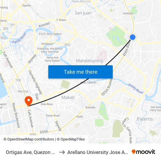 Ortigas Ave, Quezon City, Manila to Arellano University Jose Abad Campus map
