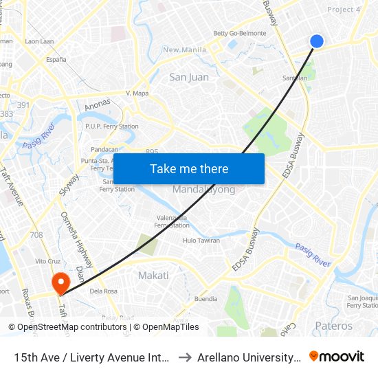 15th Ave / Liverty Avenue Intersection, Quezon City, Manila to Arellano University Jose Abad Campus map