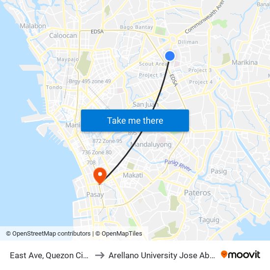 East Ave, Quezon City, Manila to Arellano University Jose Abad Campus map