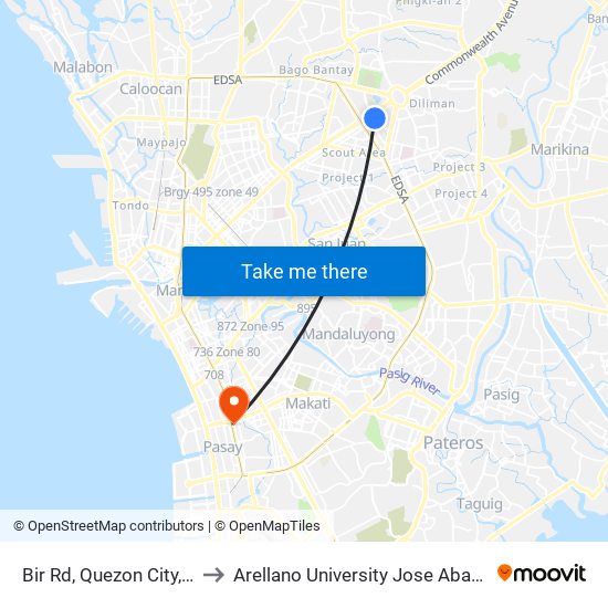 Bir Rd, Quezon City, Manila to Arellano University Jose Abad Campus map
