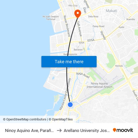 Ninoy Aquino Ave, Parañaque City, Manila to Arellano University Jose Abad Campus map