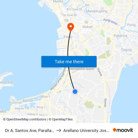 Dr A. Santos Ave, Parañaque City, Manila to Arellano University Jose Abad Campus map