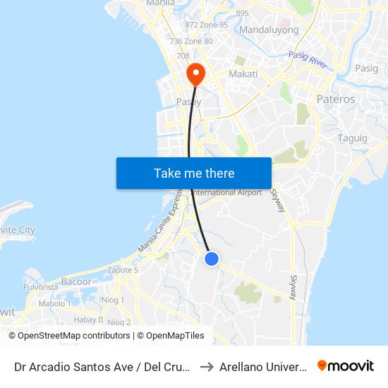 Dr Arcadio Santos Ave / Del Cruz Comp. Intersection, Parañaque City, Manila to Arellano University Jose Abad Campus map