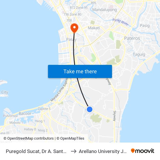 Puregold Sucat, Dr A. Santos Ave, Parañaque City to Arellano University Jose Abad Campus map