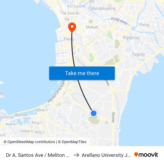 Dr A. Santos Ave / Meliton Espiritu, Parañaque City to Arellano University Jose Abad Campus map