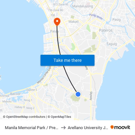 Manila Memorial Park / Press Drive, Parañaque City to Arellano University Jose Abad Campus map