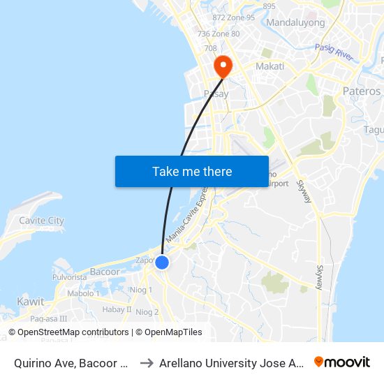 Quirino Ave, Bacoor City, Manila to Arellano University Jose Abad Campus map