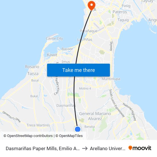Dasmariñas Paper Mills, Emilio Aguinaldo Hwy, Lungsod Ng Dasmariñas, Manila to Arellano University Jose Abad Campus map