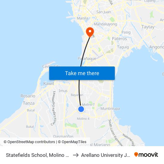 Statefields School, Molino Rd, Bacoor City, Manila to Arellano University Jose Abad Campus map