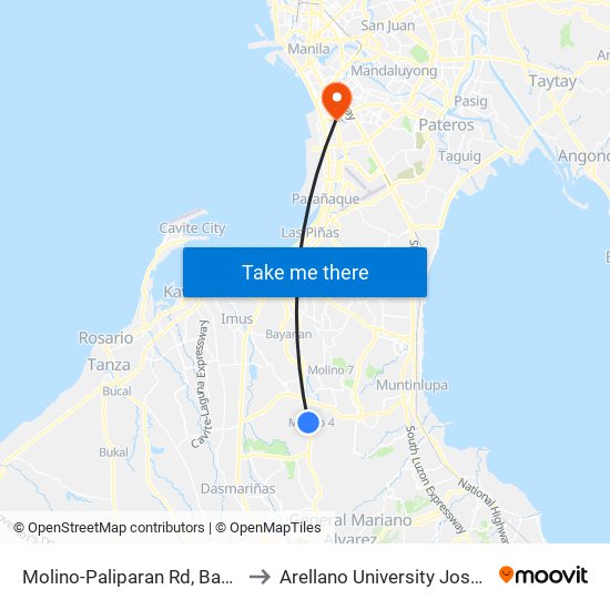 Molino-Paliparan Rd, Bacoor City, Manila to Arellano University Jose Abad Campus map