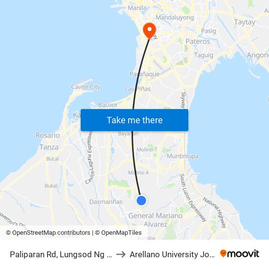 Paliparan Rd, Lungsod Ng Dasmariñas, Manila to Arellano University Jose Abad Campus map