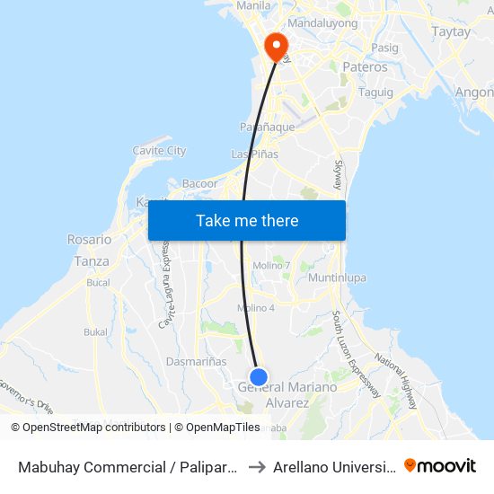 Mabuhay Commercial / Paliparan Rd, Lungsod Ng Dasmariñas, Manila to Arellano University Jose Abad Campus map