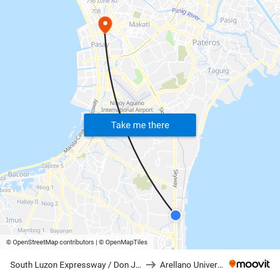 South Luzon Expressway / Don Jesus Blvd Intersection, Muntinlupa City, Manila to Arellano University Jose Abad Campus map
