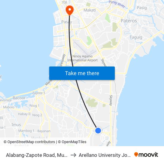 Alabang-Zapote Road, Muntinlupa City, Manila to Arellano University Jose Abad Campus map
