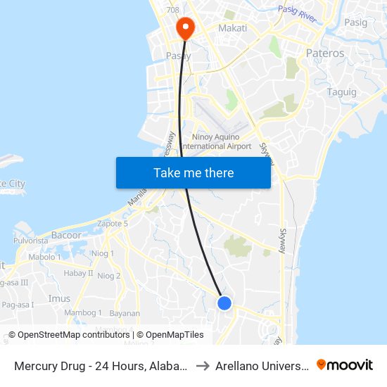 Mercury Drug - 24 Hours, Alabang-Zapote Road, Muntinlupa City, Manila to Arellano University Jose Abad Campus map