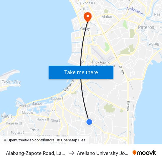 Alabang-Zapote Road, Las Piñas City, Manila to Arellano University Jose Abad Campus map