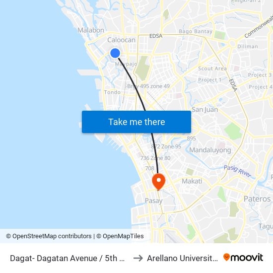 Dagat- Dagatan Avenue /  5th Avenue Intersection, Caloocan City to Arellano University Jose Abad Campus map