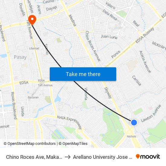 Chino Roces Ave, Makati City, Manila to Arellano University Jose Abad Campus map