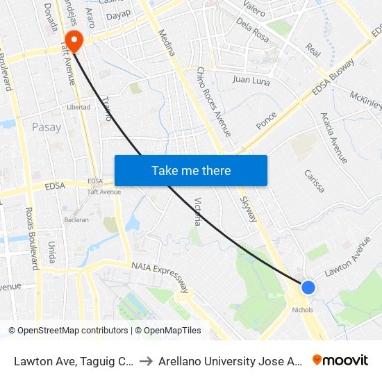 Lawton Ave, Taguig City, Manila to Arellano University Jose Abad Campus map