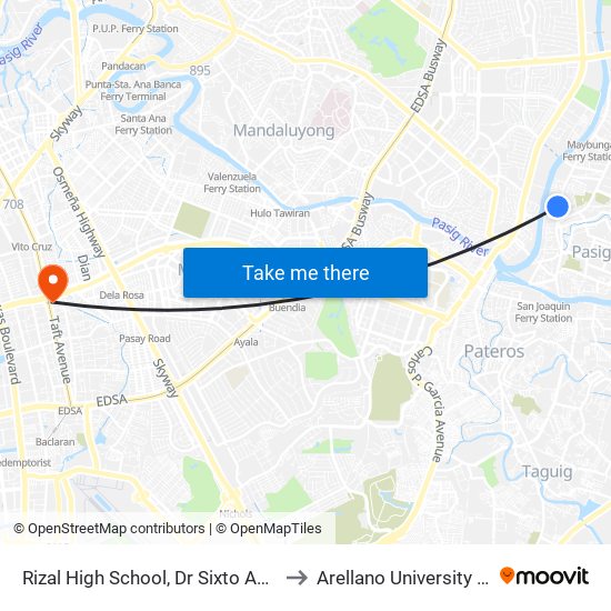 Rizal High School, Dr Sixto Antonio Ave, Pasig City, Manila to Arellano University Jose Abad Campus map