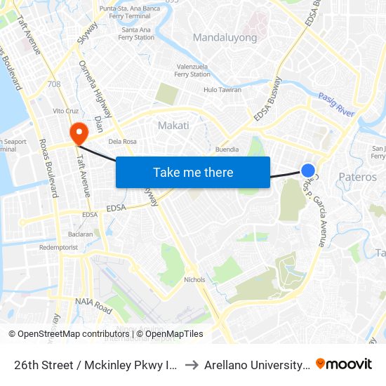 26th Street / Mckinley Pkwy Intersection, Taguig City, Manila to Arellano University Jose Abad Campus map