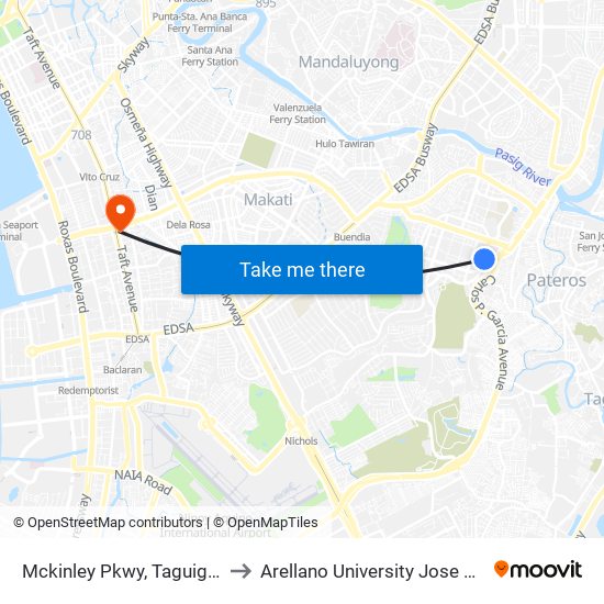 Mckinley Pkwy, Taguig City, Manila to Arellano University Jose Abad Campus map