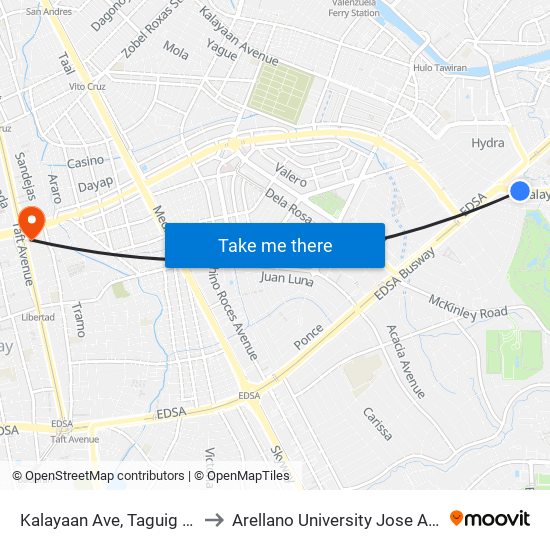 Kalayaan Ave, Taguig City, Manila to Arellano University Jose Abad Campus map