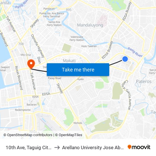 10th Ave, Taguig City, Manila to Arellano University Jose Abad Campus map