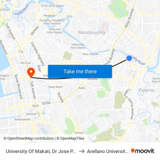 University Of Makati, Dr Jose P. Rizal Extension, Makati City, Manila to Arellano University Jose Abad Campus map