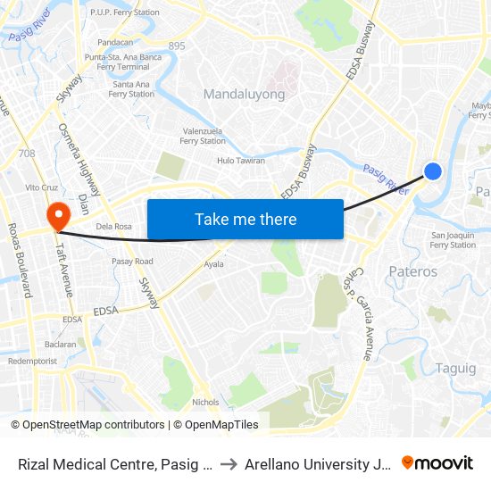 Rizal Medical Centre, Pasig Blvd, Pasig City, Manila to Arellano University Jose Abad Campus map
