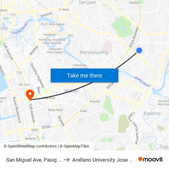 San Miguel Ave, Pasig City, Manila to Arellano University Jose Abad Campus map
