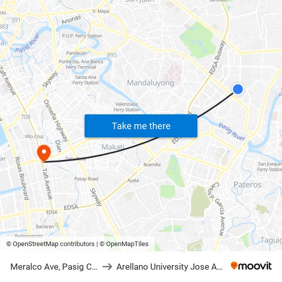 Meralco Ave, Pasig City, Manila to Arellano University Jose Abad Campus map