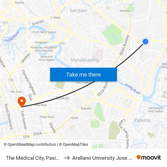 The Medical City, Pasig City, Manila to Arellano University Jose Abad Campus map