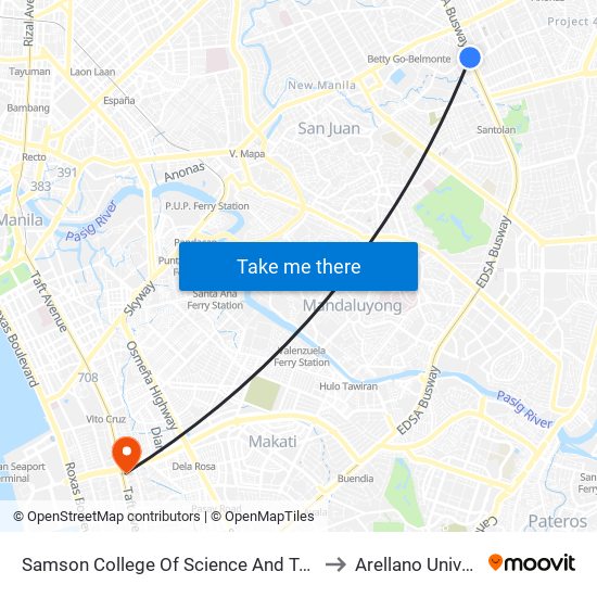 Samson College Of Science And Technology, Epifanio De Los Santos Av, Quezon City, Manila to Arellano University Jose Abad Campus map
