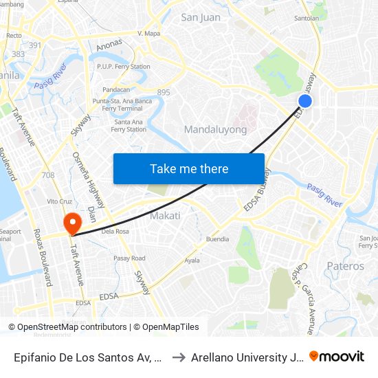 Epifanio De Los Santos Av, Mandaluyong City, Manila to Arellano University Jose Abad Campus map