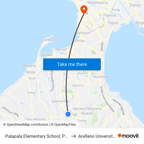 Palapala Elementary School, Pala-Pala Rd, Dasmariñas City, Manila to Arellano University Jose Abad Campus map