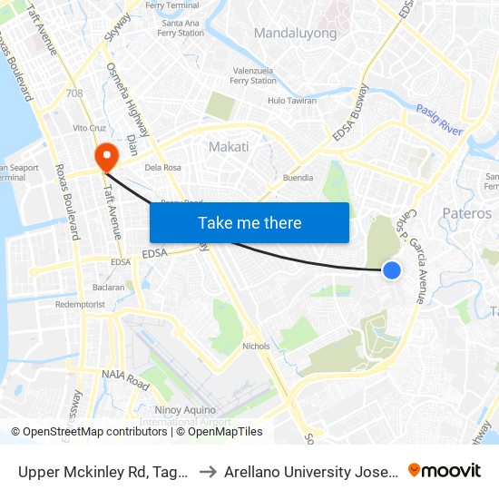 Upper Mckinley Rd, Taguig City, Manila to Arellano University Jose Abad Campus map