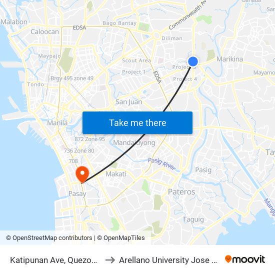 Katipunan Ave, Quezon City, Manila to Arellano University Jose Abad Campus map